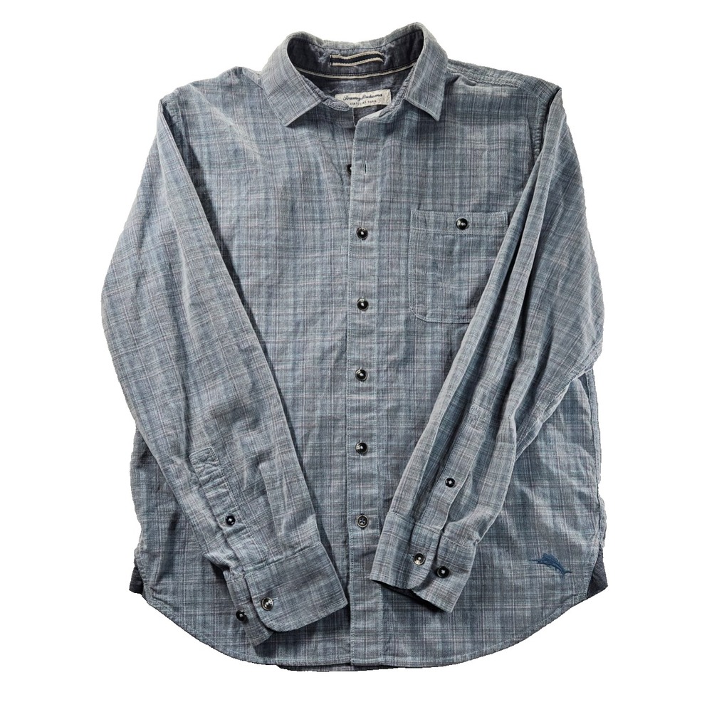 Tommy Bahama Coastline Cord Long Sleeve Shirt Small Blue Plaid Cotton Button Up